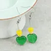 Brincos pendurados 12mm verde jades forma de coração calcedônia gota com ábaco contas de resina amarela faça você mesmo joias presente para mulheres e meninas