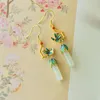 Boucles d'oreilles pendantes en émail de Jade naturel pour femmes, fleur exquise de Style chinois classique Cheongsam Hanfu, accessoires de bijoux