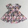 Mädchen Kleider Großhandel Baby Sommer Western Cow Twirl Kleid mit kurzen Ärmeln Kinder Kleinkind Boutique Kleinkind knielangen Kleidung