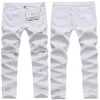 2018 hommes décontracté fermeture éclair décoration trou haute élastique mince mode jean Style décontracté solide blanc mâle maigre pantalon 205m