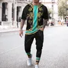 Trechsuits masculinos Chegada de calça masculina Tracksuit de 2 peças Conjunto de peças 3D Trendência de verão Luxury Sleeve Shirtlong Pant Street Fashion Sitão 230404