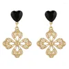 Dangle Earrings Vintage Carved Flower For Women Eleance Black Heart Hanging Female Geometric Party Jewelry 9407