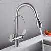 Keukenkranen Brass Water Filter Mixer Taps Silver Chrome Finish Three Way Dual Handh Trek eruit gootsteen B3322