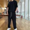 Men's Tracksuits 1 set of summer two-piece men's solid men's top pants solid loose summer crew neckline dress casual set 230406