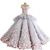 Robe de bal rose magnifique, épaules dénudées, en Tulle floral 3D, longueur au sol, pour jeunes filles et femmes, 2024