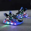 Sneakers LED Shoes Toddler Kids Cartoon Ultraman Light Air Mesh Sport Shoes Soft Bottom Breathable SneakersL231106