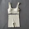 Trajes de yoga Mujeres Ropa deportiva Conjunto sin costuras Sexy Cuello cuadrado Sujetador deportivo Tops Trajes con pantalones cortos Gimnasio Ropa deportiva Sin mangas Chándal 230406