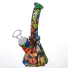 Silicone Bongs Water smoke Hookah Printing 6.5 Inch Downstem Free Glass Bowl 14.4mm Joint Mixed Colors Food Grade Pipes Dab 484