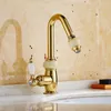 Bathroom Sink Faucets Basin Faucet European-style Rose Gold/gold-plated Jade Dish Kitchen And Cold Water Deck Mouned Mixer Single Hole