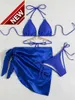 Maillot de bain pour femmes Piece Maillot de bain de luxe avec strass Desinger Bikini 2022 Diamant Femmes Crystal Bikinis Set Trois Bleu Maillot de bain Covere