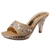 Sandały Wdhkun Spike Obcasy Kobiety Pumps Seksowne wysokie obcasy kobiety Crystal Party Buty Kobiety Złote otwarte palce damskie buty 230404