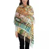 Foulards élégant Gustav Klimt Malcesine sur le lac de Garde Foulard à pompon Femmes Hiver Chaud Châle Wrap Femme Peinture Art