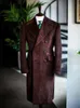 Men's Wool & Blends Corduroy Velvet Trench Tuxedo Coat Tailor Made Double-Breasted Blazer Long Warm Jacket Viol22