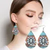 Boucles d'Oreilles Créoles Goutte Léopard Turquoise Cuir PU Avec Breloques Extra Large Pour Femme