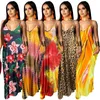 Casual Dresses Sexy Tie Dye Multi Color Print Loose Fit Sommerkleid Frauen Spaghetti Strap Rückenfrei V-Ausschnitt Club Party Long Beach Outfit