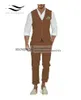 Men's Suits Arrival Men's 2 Pieces Beige Linen Formal Business V-Neck Vest Man (Vest Pants) For Wedding Groom