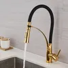 Kitchen Faucets Black/Chrome/Gold Rubber Faucet Sink 360 Degree Rotation Pull Down Stream Sprayer Cold Water Mixer Tap