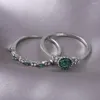 Bröllopsringar 2st/Set Luxury Jewelry Emerald Ring Inlay Zircon Female Set Elegant Charm Fashion Engagement for Women Gifts