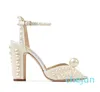 Dress Wedding Shoes Pearl-Embellished Satin Platform Sandals Elegant Women White Bride Pearls High Heels Ladies