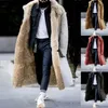 Men's Trench Coats Men Coat Faux Fur Colorfast Mid calf Length Winter Overcoat Warm Trendy 231106