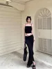 ワークドレス純粋なセクシーな女の子スーツ女性秋の黒いストラップタンクトップフリルラップヒップマーメイドロングスカートファッションツーピースセット