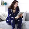 Indumenti da notte da donna 2 pezzi Pigiama da donna Autunno Inverno Addensare Pigiama Tenere in caldo Set Donna Carino Abbigliamento per la casa Vestito di flanella con scollo a U Pijama