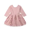 Mädchen Kleider 2023 Mode Kinder Blume Langarm Spitze Mädchen Party Kleid Hochzeit Brautjungfer Prinzessin