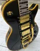 Guitarra elétrica personalizada, logotipo amarelo e encadernação corporal, vibrato dourado,