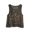 Canotte da donna Top da sera con paillettes impreziosite da donna Canotta vintage con perline in maglia estiva casual senza maniche con motivi cachemire con applicazioni