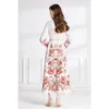 Beige Paisley Floral Maxi Dress Woman Designer Stand Stand Stoy Kllar Some-Creasted Up wakacyjny impreza długa sukienki szlafrok 2023