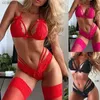 Sexy conjunto 3 pçs senhoras lingerie sexy quente sexy conjunto de sutiã de renda vermelho ursinho sexy briefs bandagem lingerie conjunto vestido lingerie sexy t231106