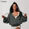 Women's Hoodies Vsstiar Autumn Winter Casual Women Sweatshirts Long Sleeve Solid Loose Fashion Streetwear Trend Zip Up Coat Black White