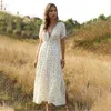 Casual jurken dames vintage maxi bloemenprint zomerjurk vrouwen slanke hoge taille knop Boheems strandvestidos vrouwelijk gewaad femcasual