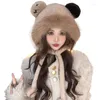 Береты, зимняя шапка с меховыми ушками для девочек, подарки с медведем, взрослые дети Y2K