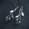 Boucles d'oreilles pendantes ethnique forêt arbre branche vignes feuilles goutte pour les femmes Vintage bourgeon fleur bleu perles pierre cristal boucle d'oreille