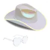 Berets Luminous Cowboy Hat Sunglasses Costume Set Women Men Unisex Musical Festival Dress Up Headwear Bachelorette Party Props