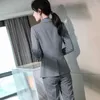 Frauen Zweiteilige Hosen Hohe Qualität Damen Frauen Winter Grau Karierten Hosenanzug Für Büro Business Arbeit Weibliche Set Blazer und Hose