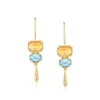 Boucles d'oreilles pendantes en Citrine naturelle, en argent Sterling S925, plaqué or 10k, cristal jaune, topaze bleue, bijoux pour femmes