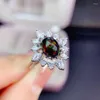 Cluster Ringen KJJEAXCMY Fijne Sieraden 925 Sterling Zilver Ingelegd Natuurlijke Zwarte Opaal Vrouwen Luxe Klassieke Bloem Verstelbare Edelsteen Ring Ondersteuning