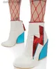 Stövlar Fashion Lightning Side Ladies Chunky Heel Boots Multi Colors Stars Patchwork Women Point Toe Glitter Ankle Boots Knight Boots T231106