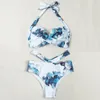 Damskie odzież kąpielowa 2023 Kantar kantarowy Ruched Front Cross Bikini seksowne marmurowe kobiety kąpiel kąpielowy kostium kąpielowy Kąpiec na plażę plażową