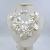 Necklace Earrings Set Style ! African Beads Jewelry Freshwater Pearl Shell Flower For Wedding Or Party 20"