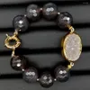 Strand y.ying 17mm Natural Grey Agate Facetterad Round Bead Druzy Connector Armband 8 "