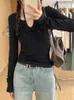 Kvinnors T-skjortor qoerlin halter beskärda toppar kvinnor 2023 långärmad t-shirts kvinnliga smala tees teen streetwear mode basic för 4 säsong