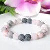 Link Bracelets MG1107 Matted Pink Zebra Jasper Crystal Diffuser Bracelet Essential Oil Anxiety Lava Bead Energy