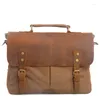 Briefcases Men's Messenger Bags Canvas Shoulder Bag Handbag Crazy Horse Leather Briefcase Retro Office Drop