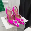 Women Amina muaddi Pointy buckle rhine-drill bow stiletto heels fashion Satin sheepskin Sandals Slingbacks Bowtie pumps Designer Party Wedding Shoes 7cm 10cm