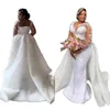 Luxury Pearls Plus Size Mermaid Wedding Gowns With Detachable Train Beading Appliques Bridal Dress Long Sleeves Robe De Mariee