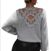 Kadın Sweaters En İyi Kadınlar Örn Sonbahar Kıyısı Kış Giysileri Düz Renk Uzun Kollu Arka Boş Çiçek Tığ işi Kazak Y2K Sokak Giyin