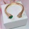 Vintage Bangle Bracelets Green Malachite Gold Copper Double Round Circle Charm Open Bangle For Women With Box Party Gift